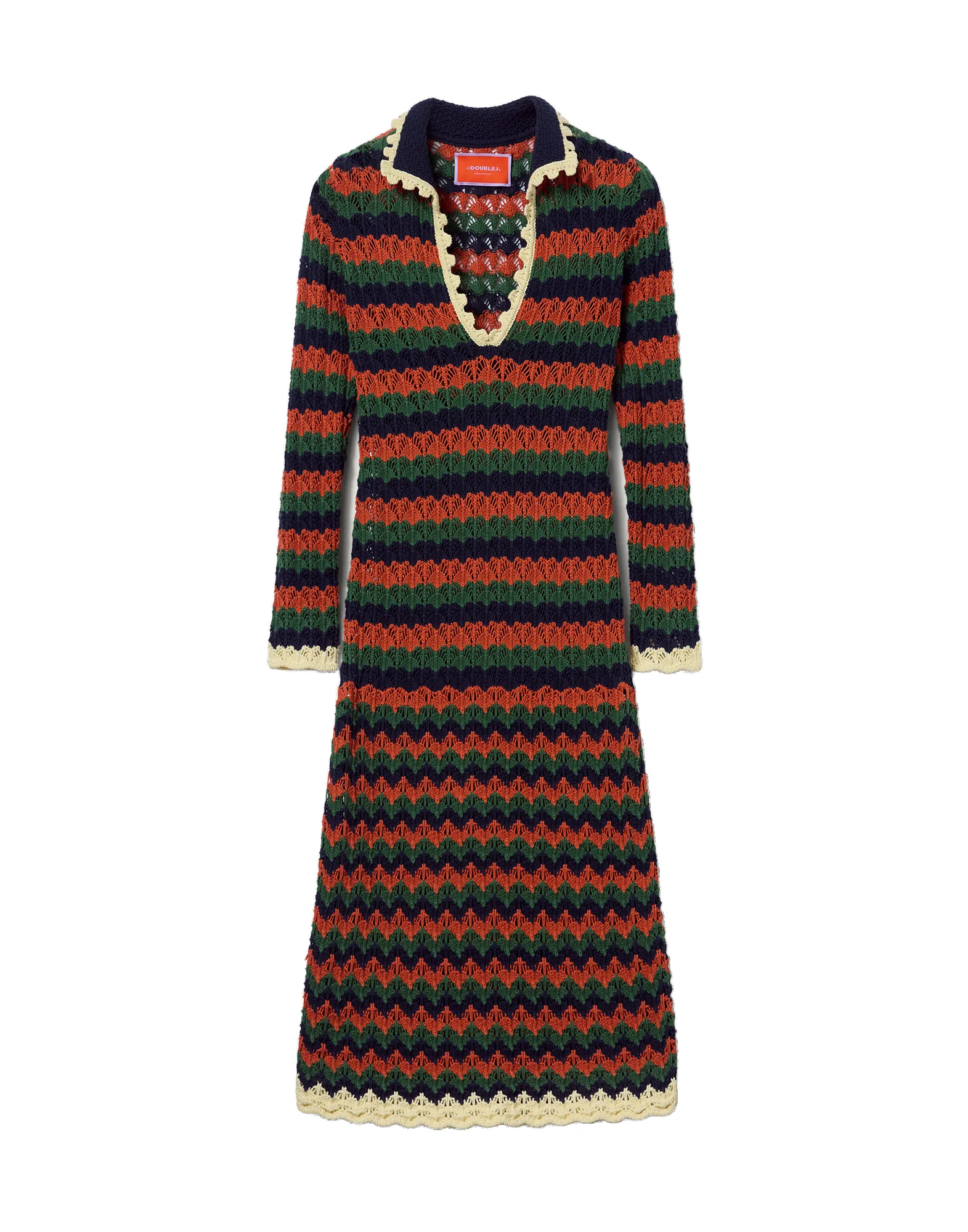 La DoubleJ Perry Knit Dress in Multicolor Rust & Military - Dresses - Milanese Maximalist Fashion at Luxury Shoes La Double J Perry Knit Dress in Multicolor Rust & Military
