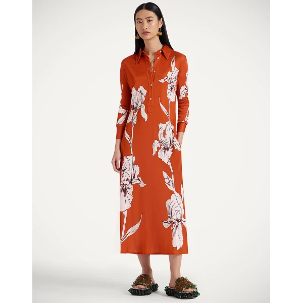 La Double J Perry Street Dress in Iris Placée Dark Orange, view 2