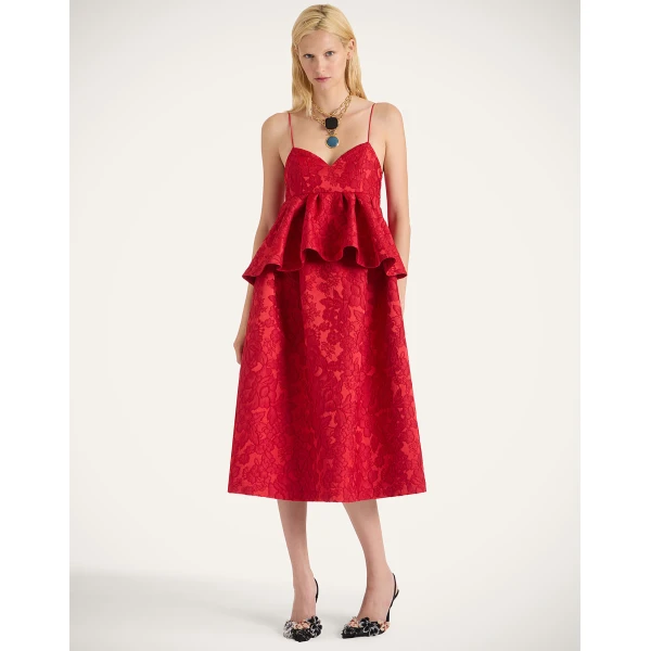 La Double J Satine Dress in Peony Red, view 2