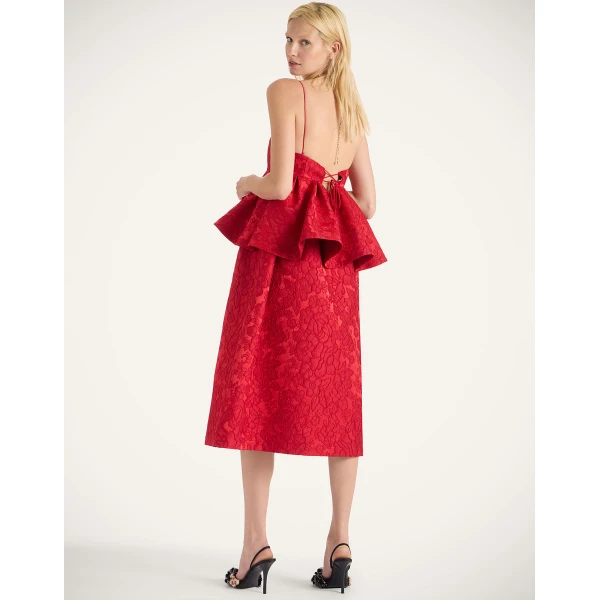 La Double J Satine Dress in Peony Red, view 3