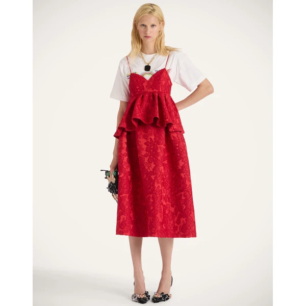 La Double J Satine Dress in Peony Red, view 4