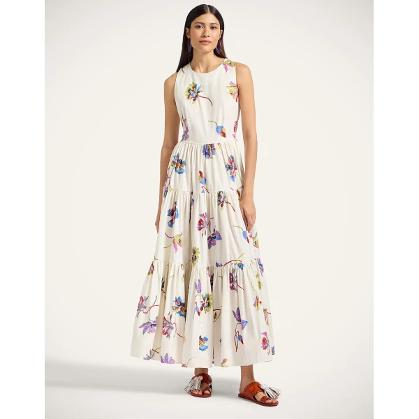 La Double J Sleeveless Big Dress in Infiorata White, view 4