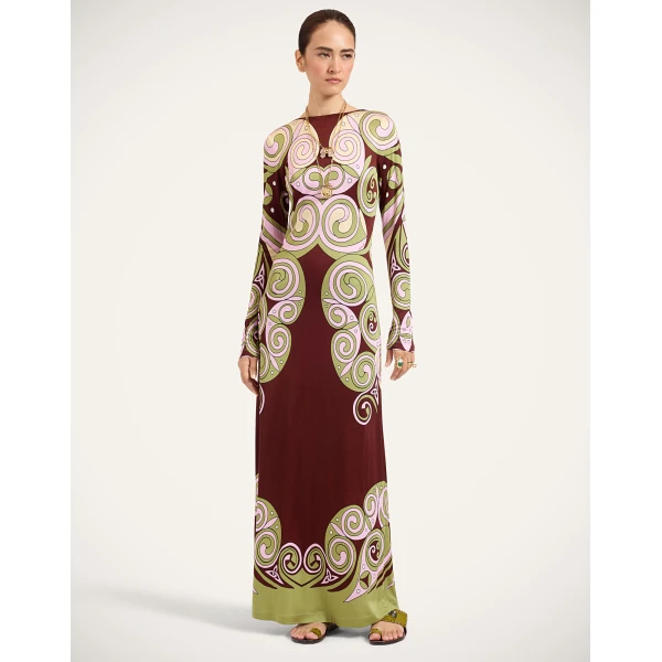 La Double J Slinky Swing Dress in Kells Swirl Placée Burgundy, view 2