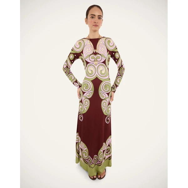 La Double J Slinky Swing Dress in Kells Swirl Placée Burgundy, view 4