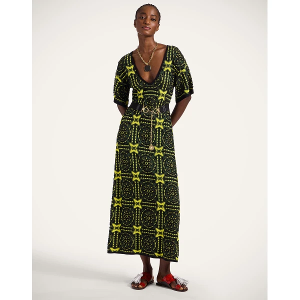 La Double J Sole Star Dress in Multicolor Green & Yellow, view 2