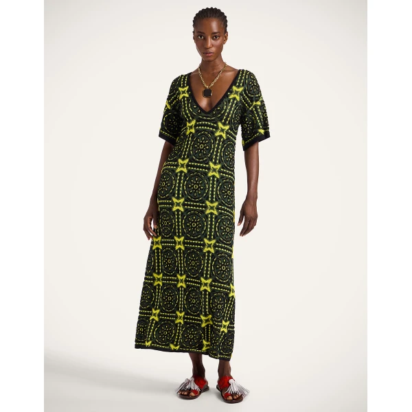 La Double J Sole Star Dress in Multicolor Green & Yellow, view 4