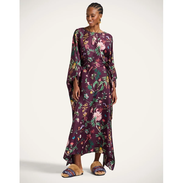 La Double J Square Kaftan in Zooflora Burgundy, view 4