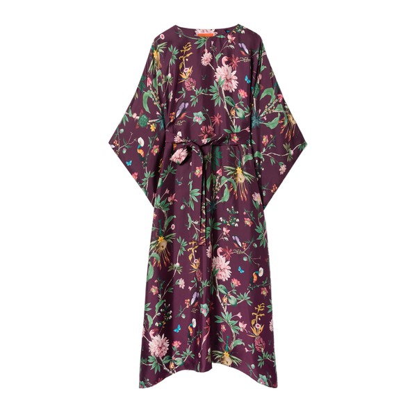 La Double J Square Kaftan in Zooflora Burgundy