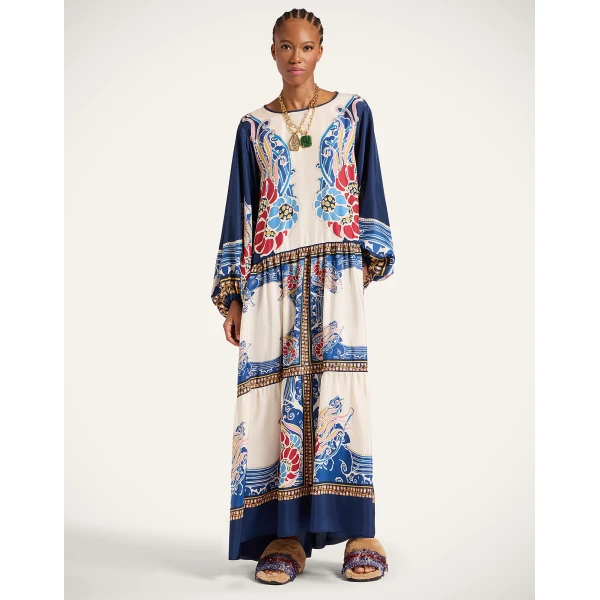 La Double J Vesta Dress in Lemuria Placée Blue, view 2