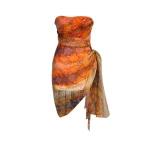 LaQuan Smith Asymmetrical Strapless Mini Dress with Neck Tie in Amber Python