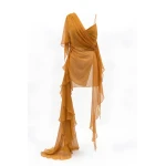 LaQuan Smith Asymmetrical Top with Ruffle Detail in Marigold