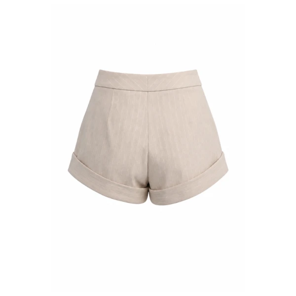LaQuan Smith Baggy Boyshort in Champagne Pinstripe Shorts, view 3
