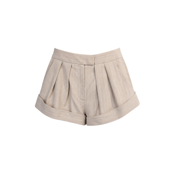 LaQuan Smith Baggy Boyshort in Champagne Pinstripe Shorts