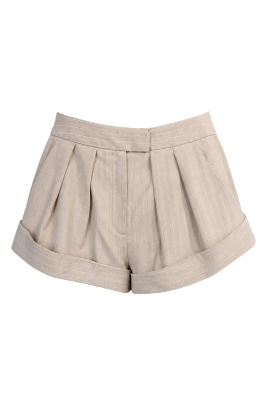 LaQuan Smith Baggy Boyshort in Champagne Pinstripe
