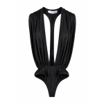 LaQuan Smith Bodysuit with Plunge Neckline and Cutout Detail in Black
