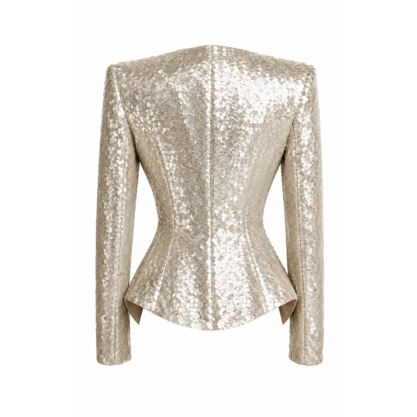 LaQuan Smith Fitted Tailored Blazer in Silver Sequin, view 2