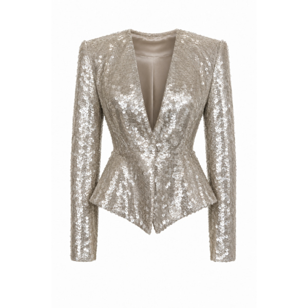 LaQuan Smith Fitted Tailored Blazer in Silver Sequin