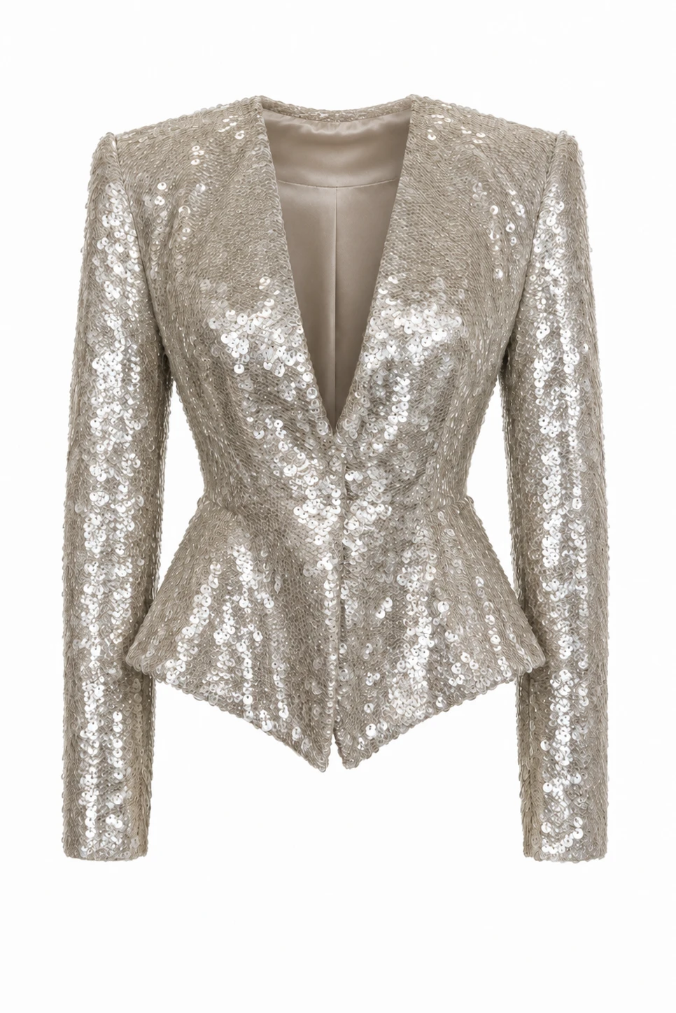 LaQuan Smith Fitted Tailored Blazer in Silver Sequin