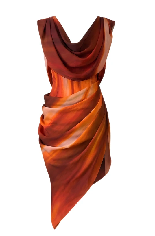 LaQuan Smith Knee Length Dress with Open Back and Corset Detail in Sunset Ombre