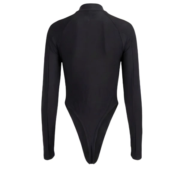 LaQuan Smith Long Sleeve Bodysuit in Black, view 3