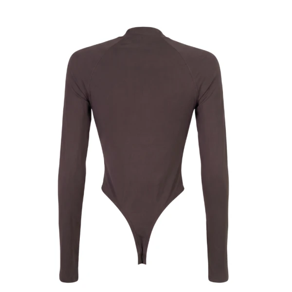 LaQuan Smith Long Sleeve Bodysuit in Chocolate, view 3