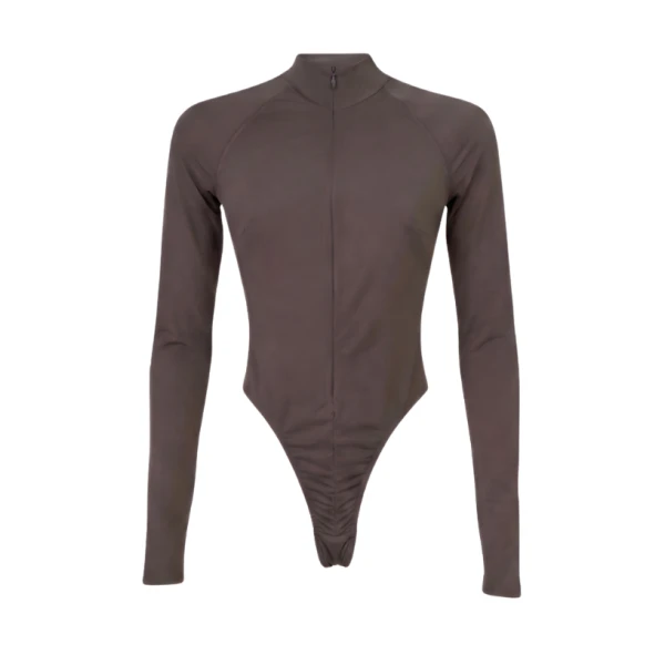 LaQuan Smith Long Sleeve Bodysuit in Chocolate
