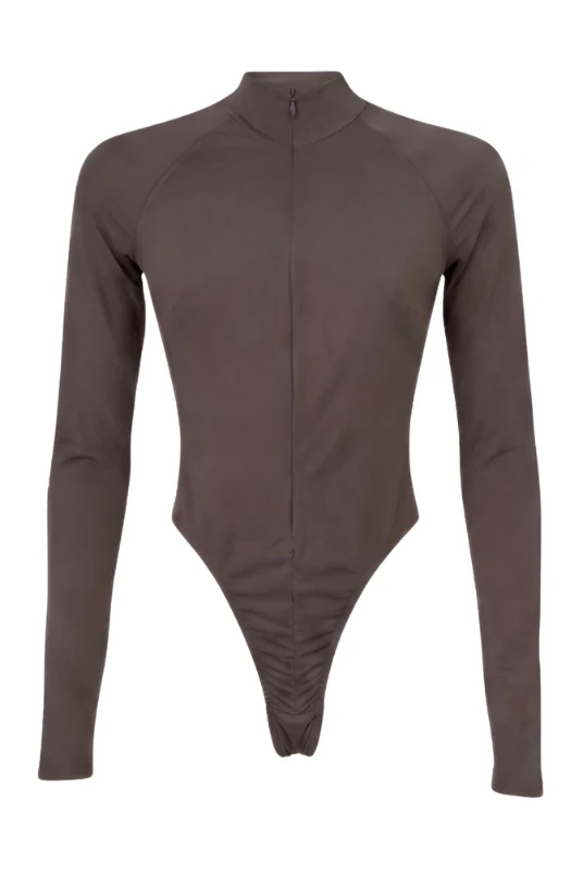 LaQuan Smith Long Sleeve Bodysuit in Chocolate
