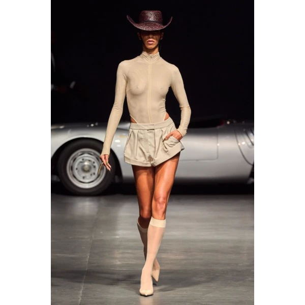LaQuan Smith Long Sleeve Bodysuit in Nude, view 2