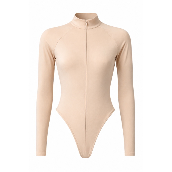 LaQuan Smith Long Sleeve Bodysuit in Nude