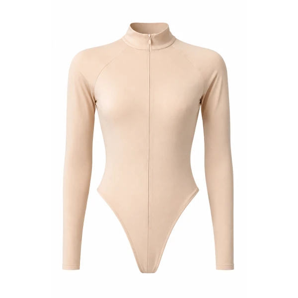 LaQuan Smith Long Sleeve Bodysuit in Nude