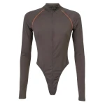 LaQuan Smith Long Sleeve Bodysuit with Top Stitching in Taupe