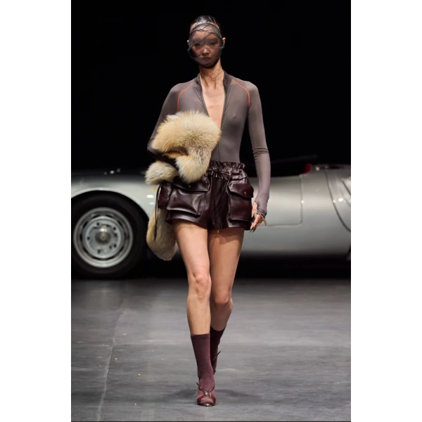 LaQuan Smith Long Sleeve Bodysuit with Top Stitching in Taupe, view 4