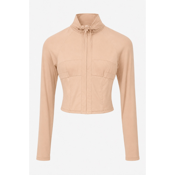 LaQuan Smith Long Sleeve Jacket with Front Zipper Detail in Nude