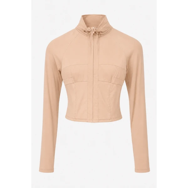 LaQuan Smith Long Sleeve Jacket with Front Zipper Detail in Nude