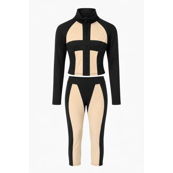 LaQuan Smith Long Sleeve Jacket with Open Back Detail in Black and Cream, view 2