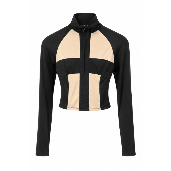 LaQuan Smith Long Sleeve Jacket with Open Back Detail in Black and Cream