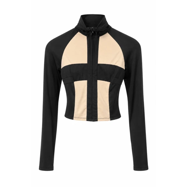 LaQuan Smith Long Sleeve Jacket with Open Back Detail in Black and Cream