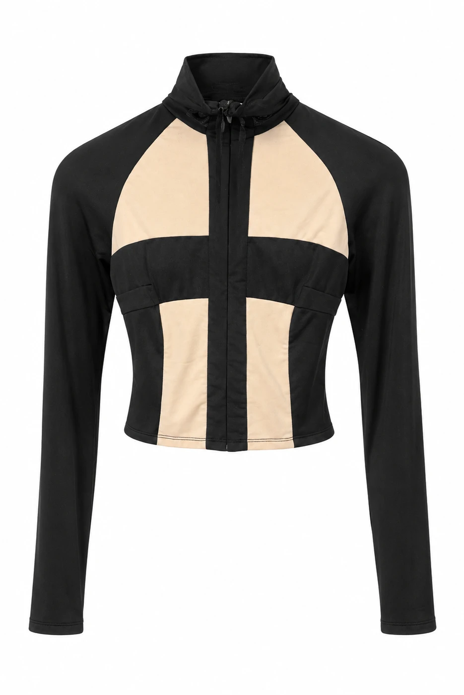 LaQuan Smith Long Sleeve Jacket with Open Back Detail in Black and Cream