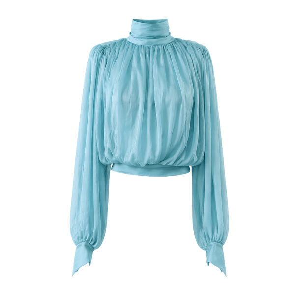 LaQuan Smith Long Sleeve Top with Scarf Detail in Aqua