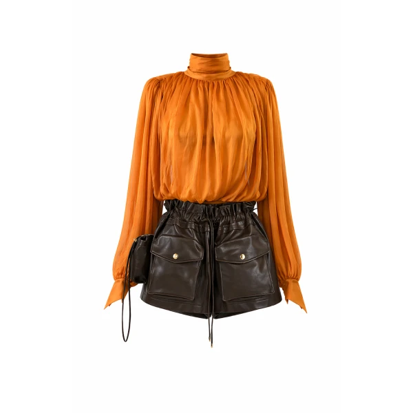 LaQuan Smith Long Sleeve Top with Scarf Detail in Marigold, view 2