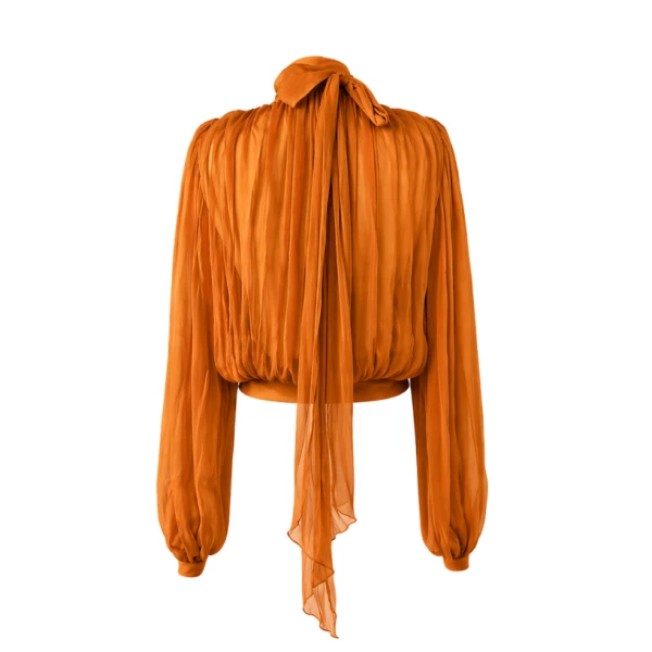 LaQuan Smith Long Sleeve Top with Scarf Detail in Marigold, view 3