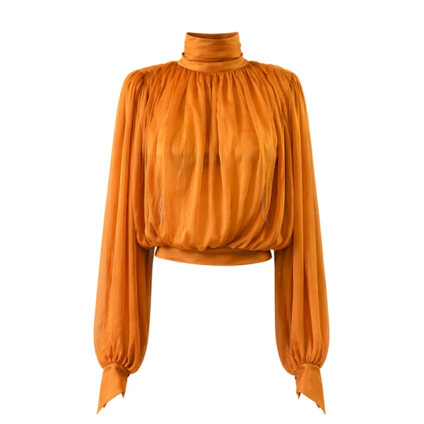 LaQuan Smith Long Sleeve Top with Scarf Detail in Marigold
