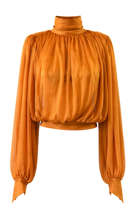 LaQuan Smith Long Sleeve Top with Scarf Detail in Marigold
