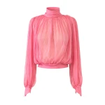 LaQuan Smith Long Sleeve Top with Scarf Detail in Rose Pink