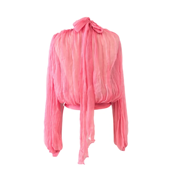 LaQuan Smith Long Sleeve Top with Scarf Detail in Rose Pink, view 3