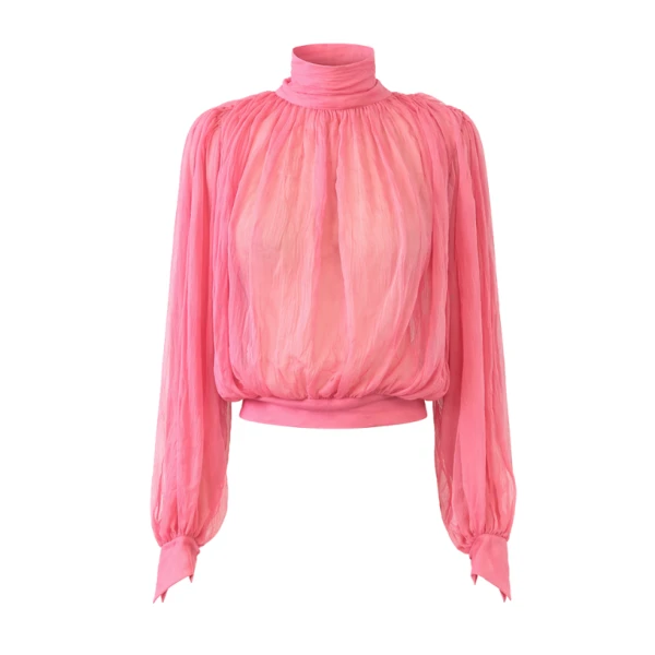 LaQuan Smith Long Sleeve Top with Scarf Detail in Rose Pink