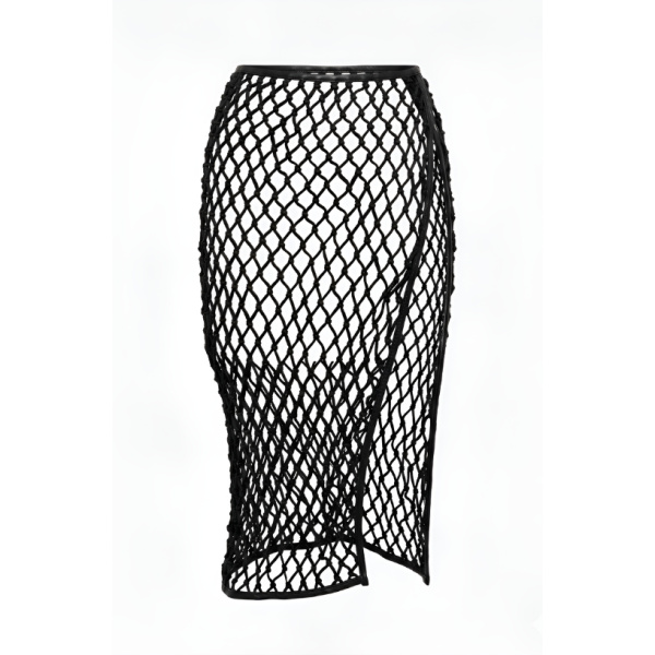 LaQuan Smith Midi Skirt with Slit in Black