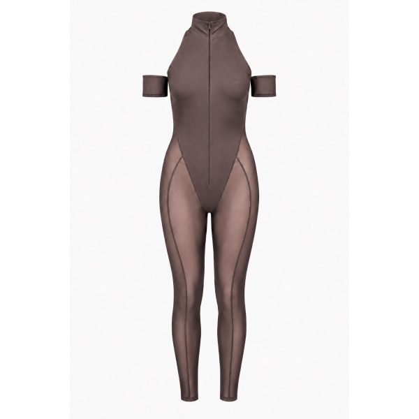LaQuan Smith Mock Neck Capri Jumpsuit in Chocolate