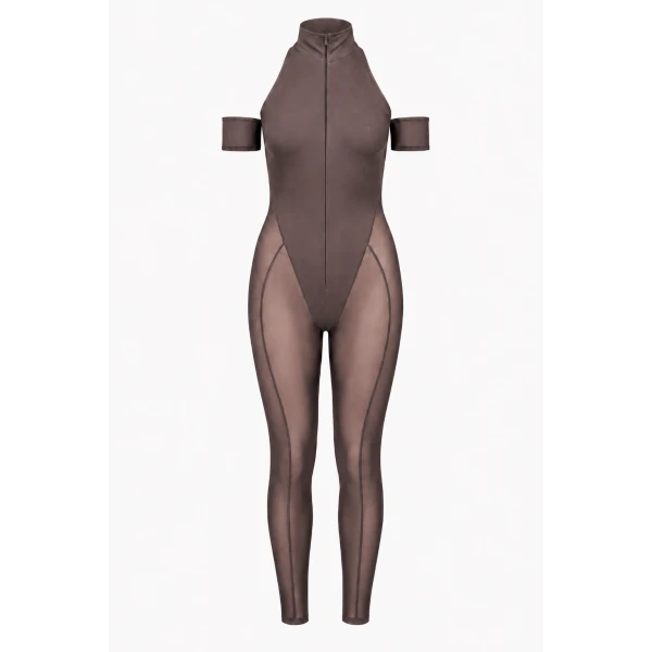 Mock Neck Capri Jumpsuit in Chocolate