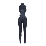 LaQuan Smith Mock Neck Jumpsuit with Cutout Detail in Navy